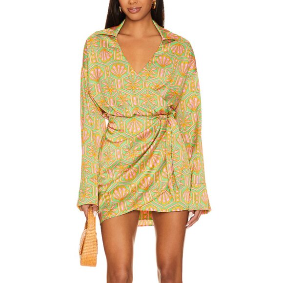 Show Me Your MuMu Dresses & Skirts - Show Me Your MuMu Womens Pink & Green Clara Silky Mini Dress